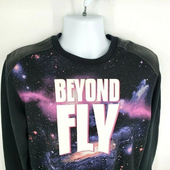 Born Fly Mens Galaxy Sweatshirt Faux Leather Elbow Patches Beyond FLy - Picture 4 of 14